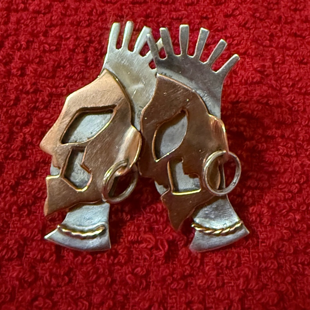 Unusual Tribal 3D Copper and Silver Earrings. Vintage. 10.4 grams